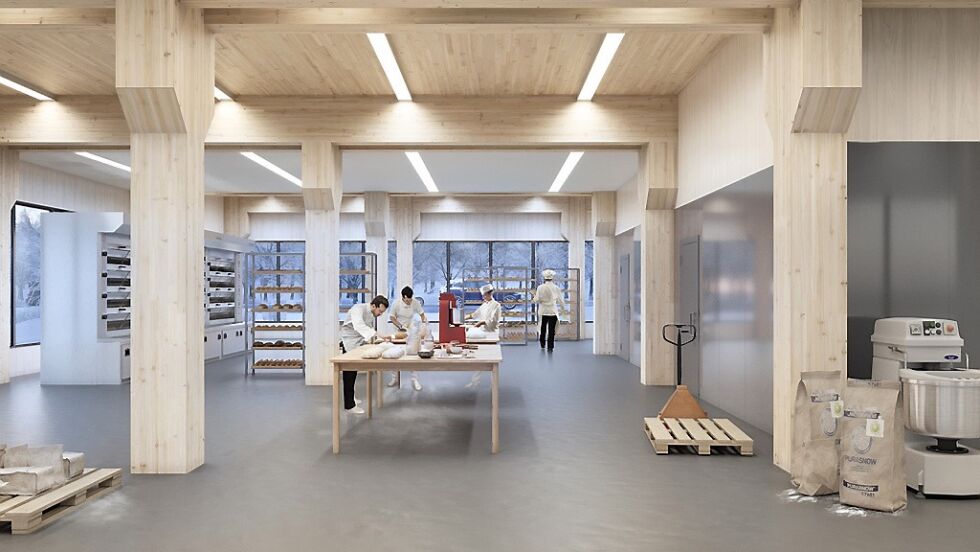 BAKERI: I de opprinnelige planene var det tiltenkt et bakeri i 1. etasje.
 Foto: Eriksen/Skajaa Arkitekter