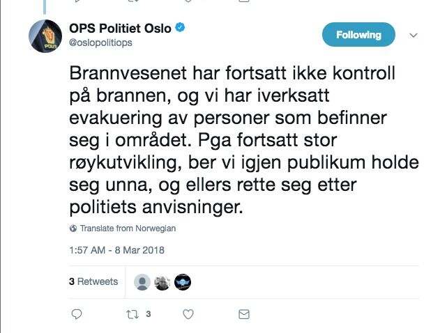 Skjermdump, Twitter/ OPS Politiet Oslo